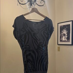 Buffalo David Bitton Black Sequin Zebra-Pattern Tunic
